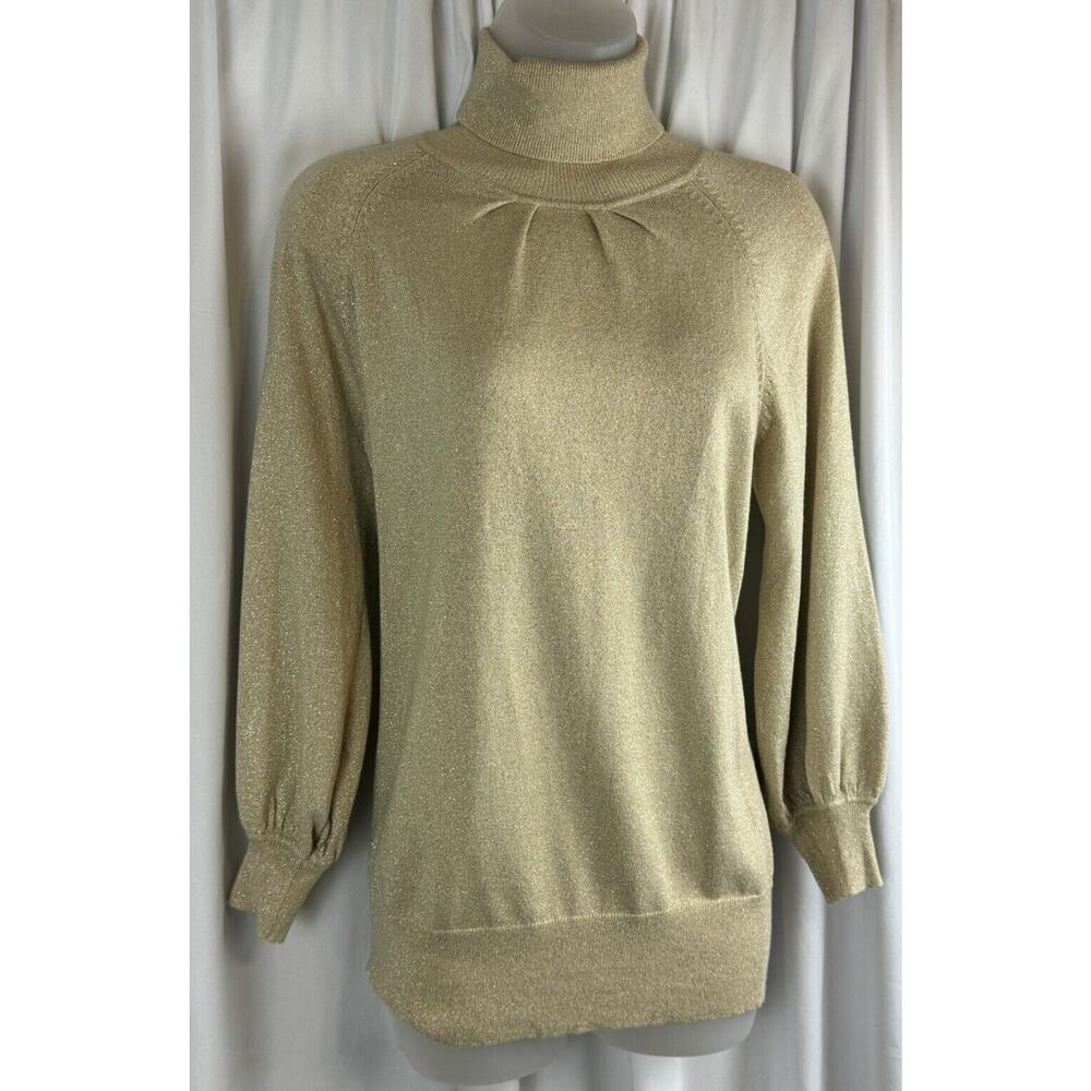 Express Design Studio Gold metallic 3/4 Sleeves Turtleneck L Holiday 61-32